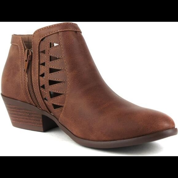 Shoes - New Soda CHANCE Womens Perforated Cut Out Stacked Block Heel Ankle Booties